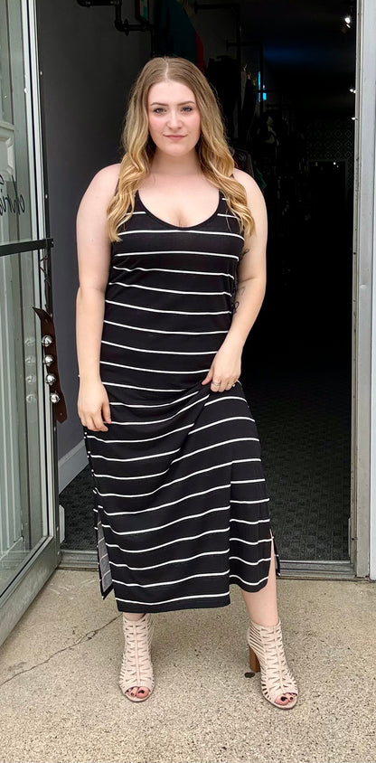 Sleeveless Black Striped Maxi Dress