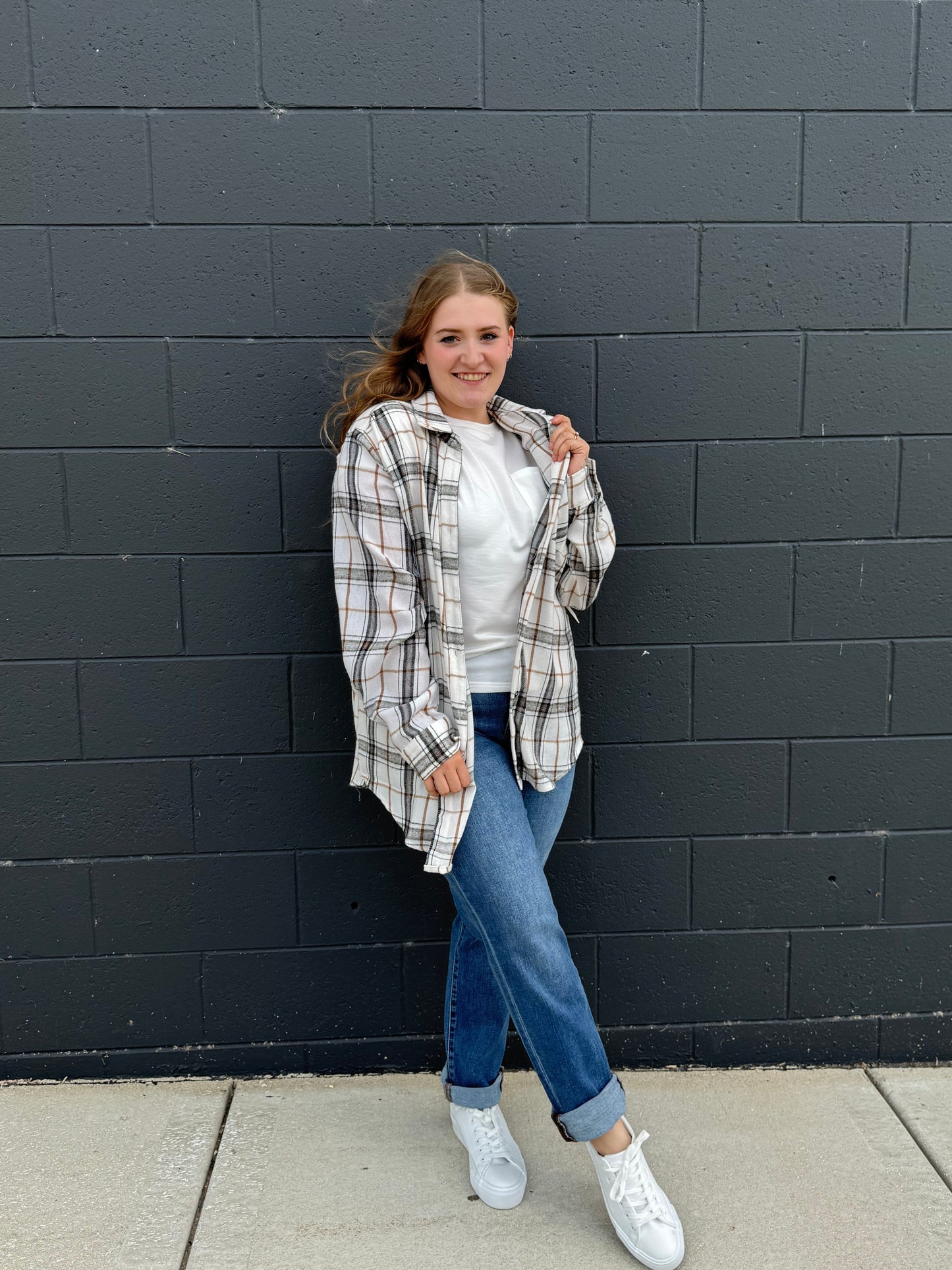 Loose Fit Button Down Soft Plaid Shirts