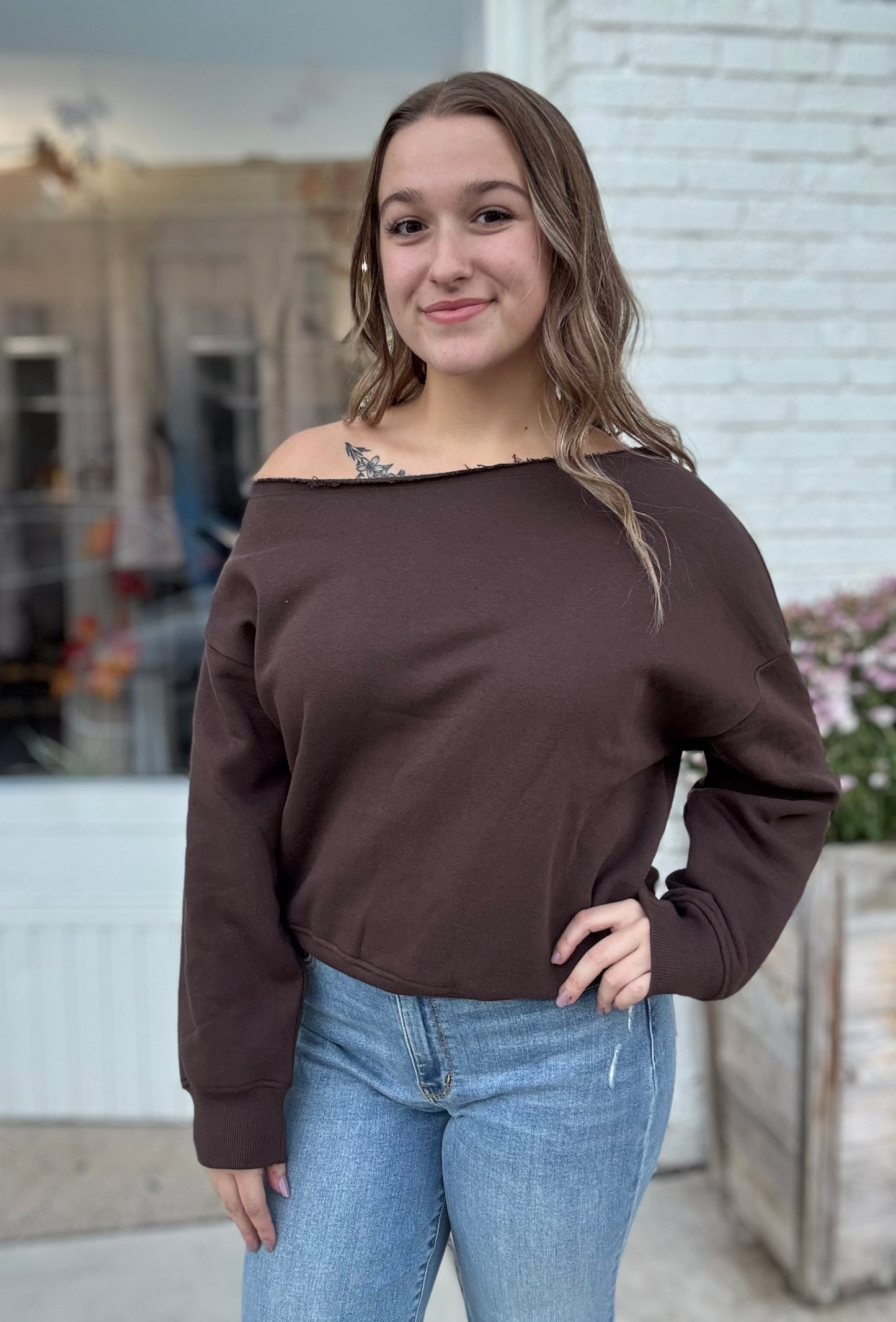 Fleece Off The Shoulder Top
