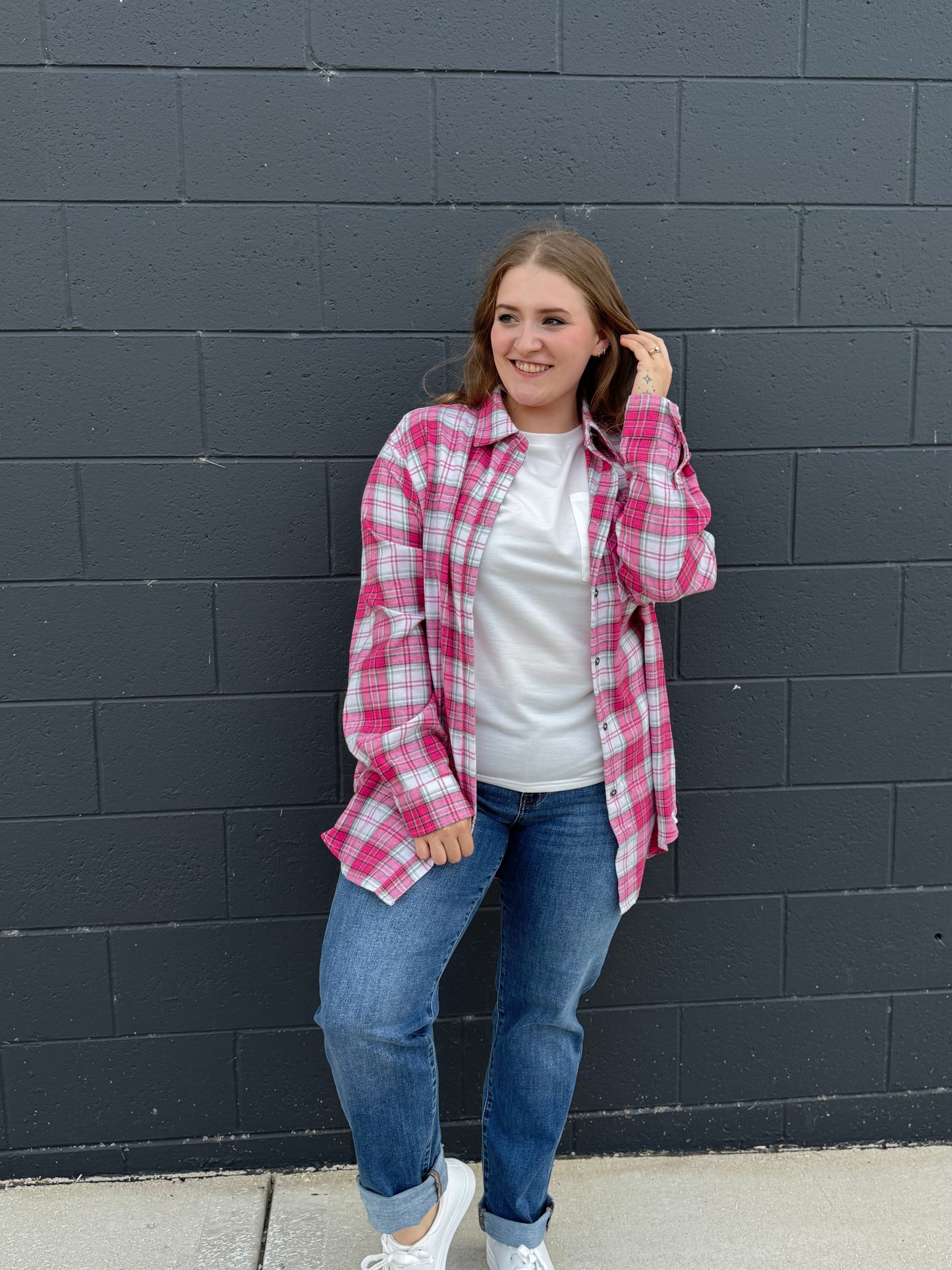 Loose Fit Button Down Soft Plaid Shirts