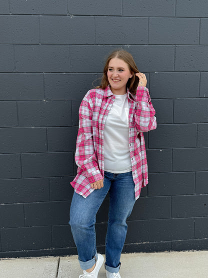 Loose Fit Button Down Soft Plaid Shirts