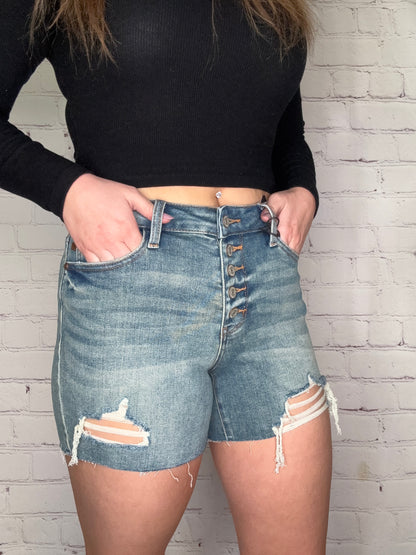 Judy Blue Vintage Wash Destroy Button Fly Shorts