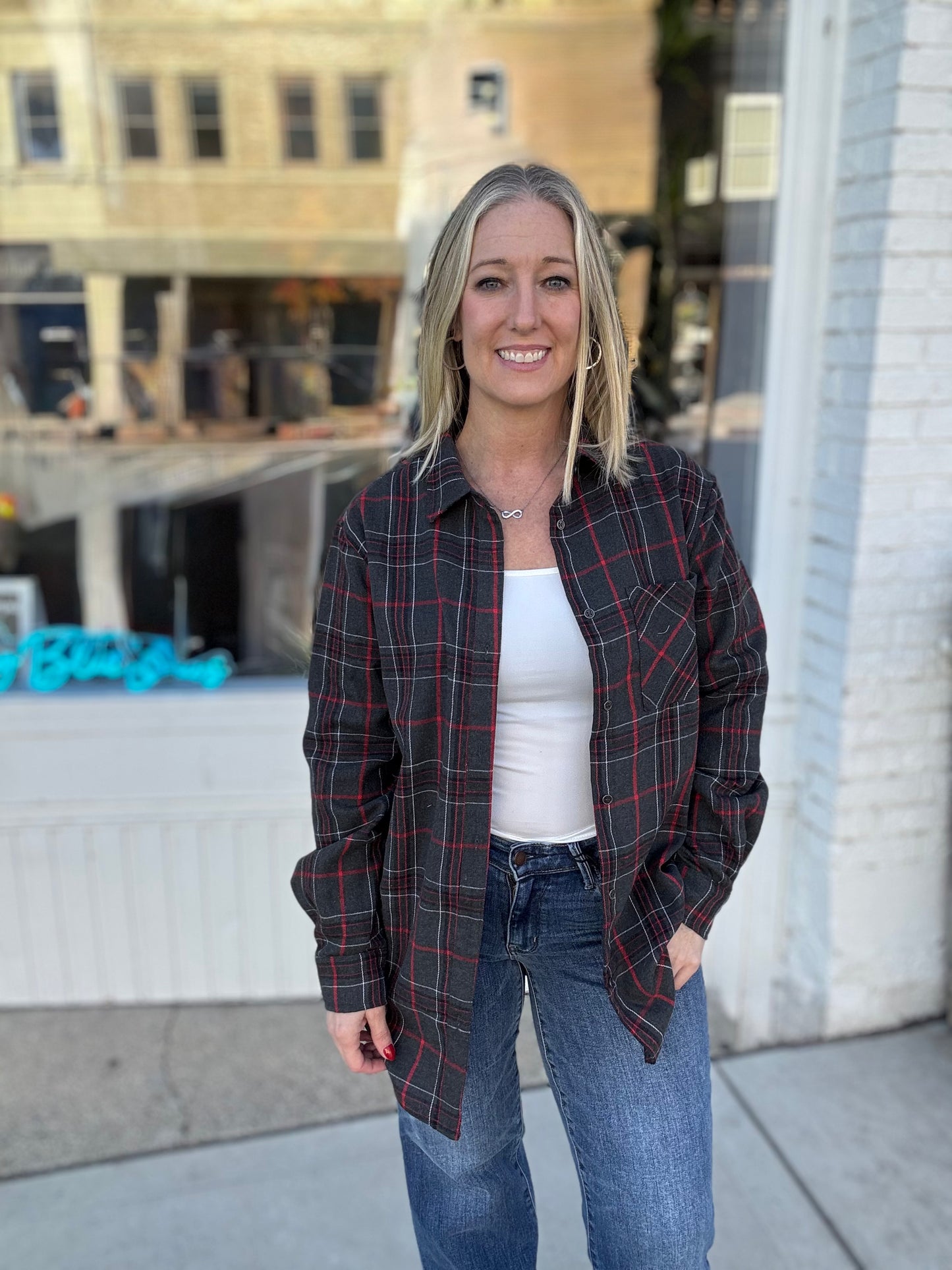 Loose Fit Button Down Soft Plaid Shirts