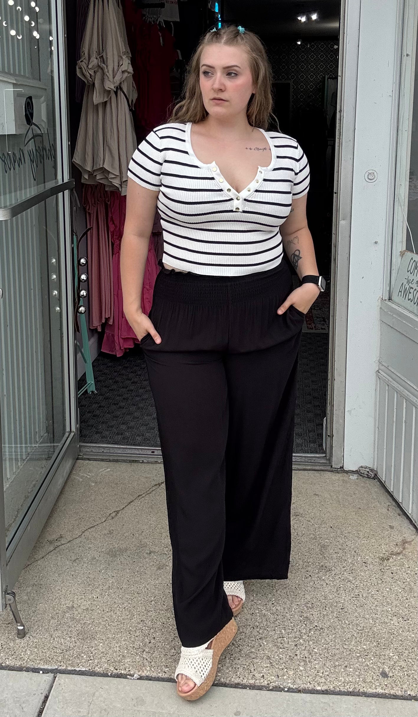 Smocked Wide Leg Pant