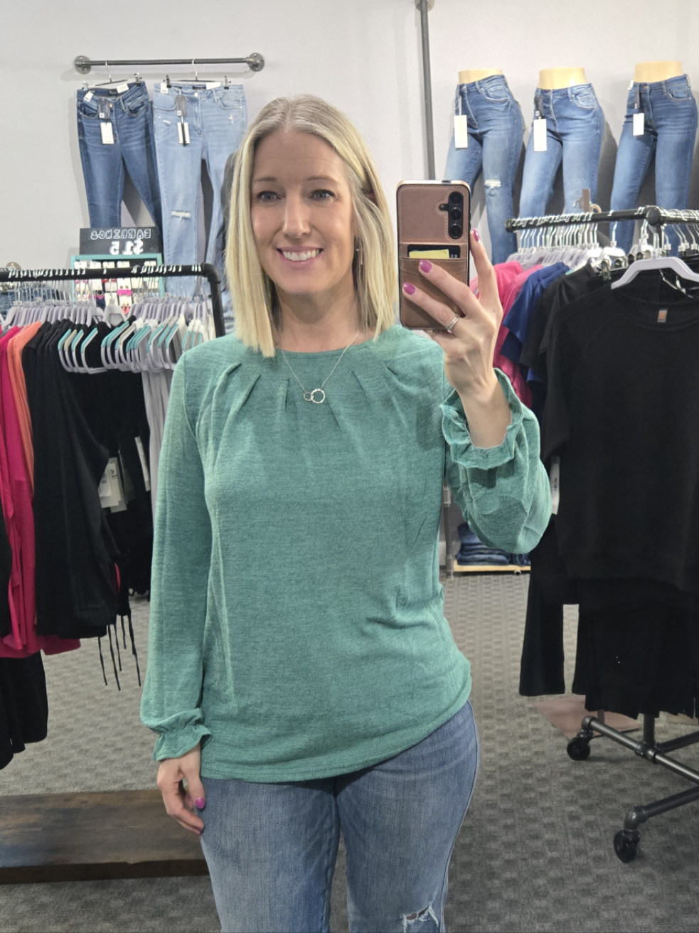 Soft Knit Long Sleeve Green Top