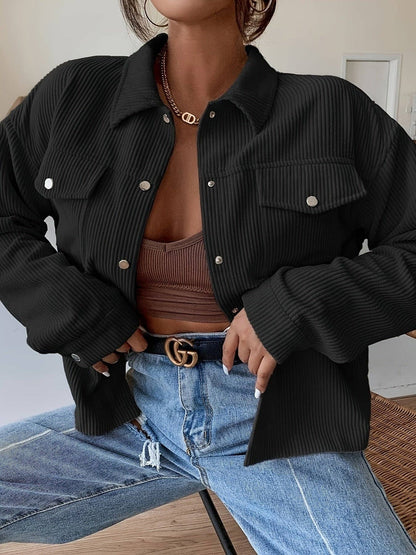 Stylish Corduroy Long Sleeve Button Front Shacket