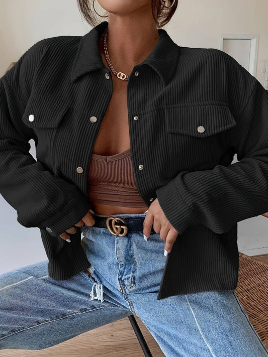 Stylish Corduroy Long Sleeve Button Front Shacket