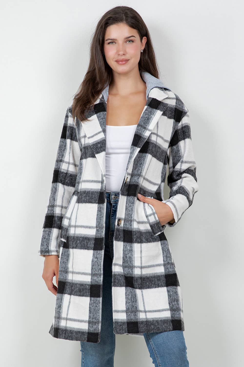 Stylish Plaid Pea Coat