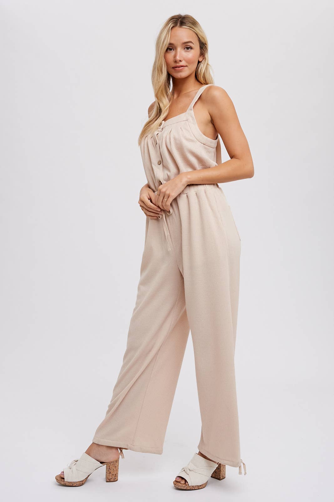 Waffle Knit Wide Leg Jumpsuit