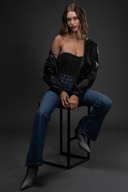 Zip Up Faux Leather Bomber Jacket