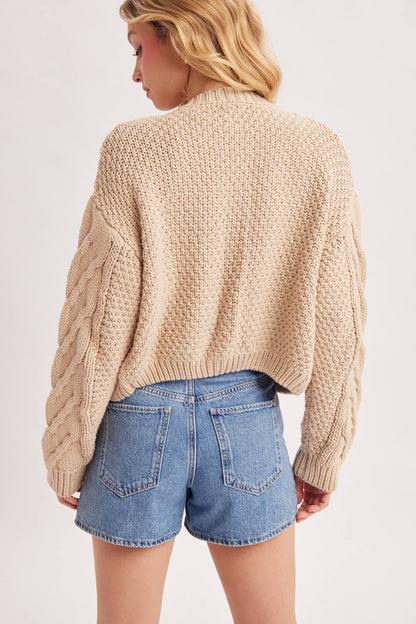 Cropped Button Cable Knit Sweater Cardigan
