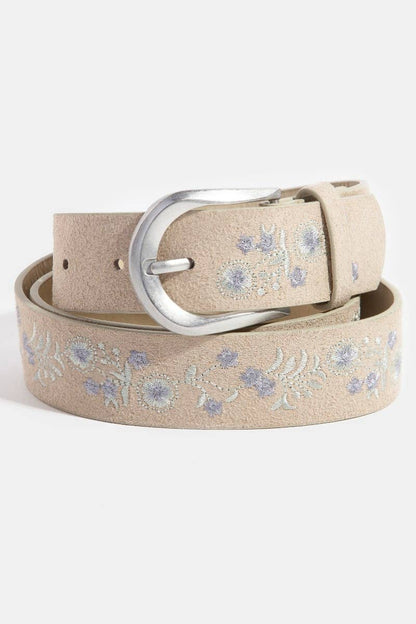 Soft Floral Embroidered Vegan Leather Belt