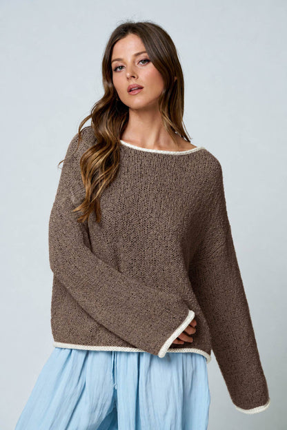 Boat Neck Trim Detail Sweater
