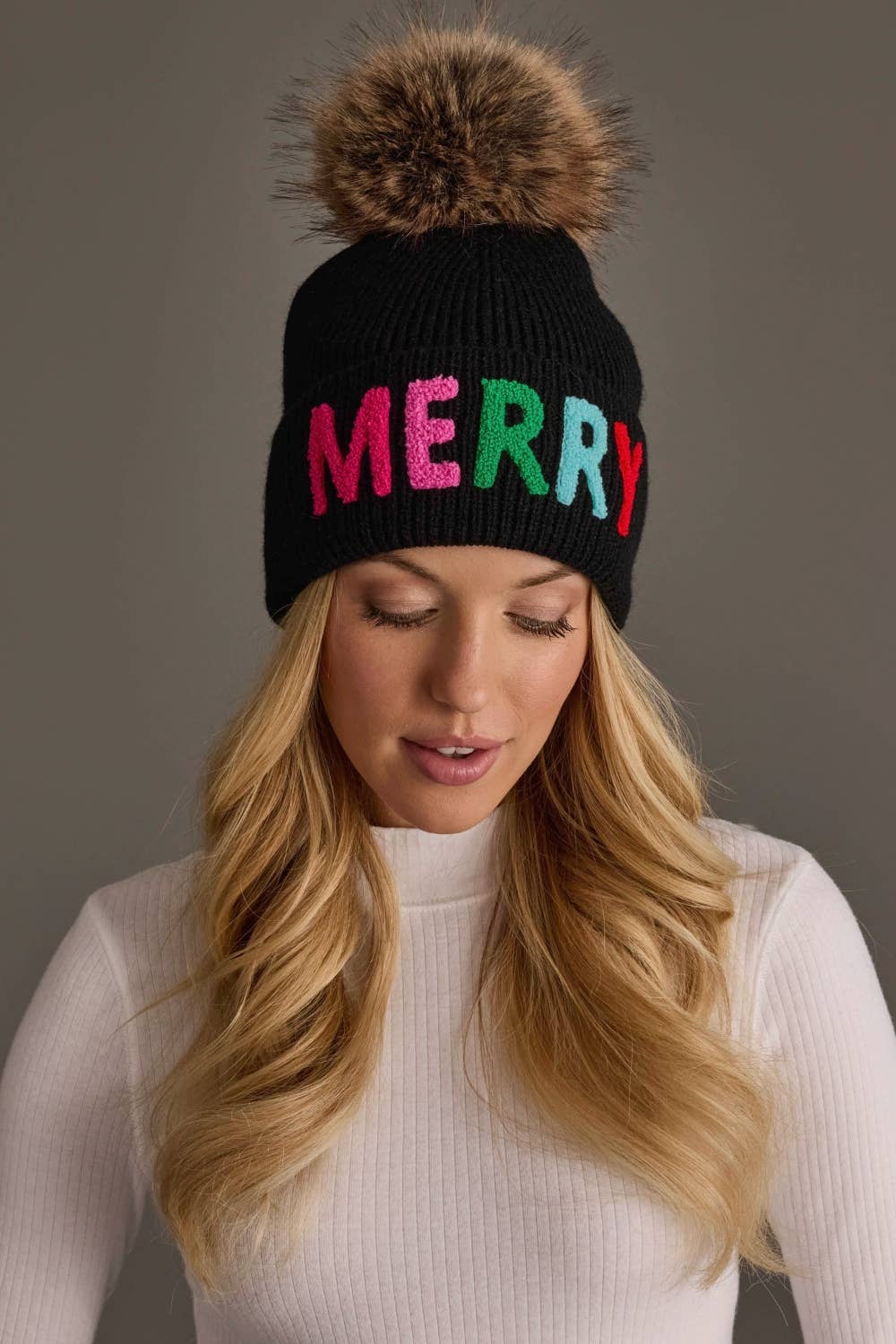 Black Merry Knit Pom Hat