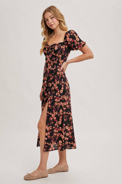 Floral Sweetheart Neck Maxi Dress