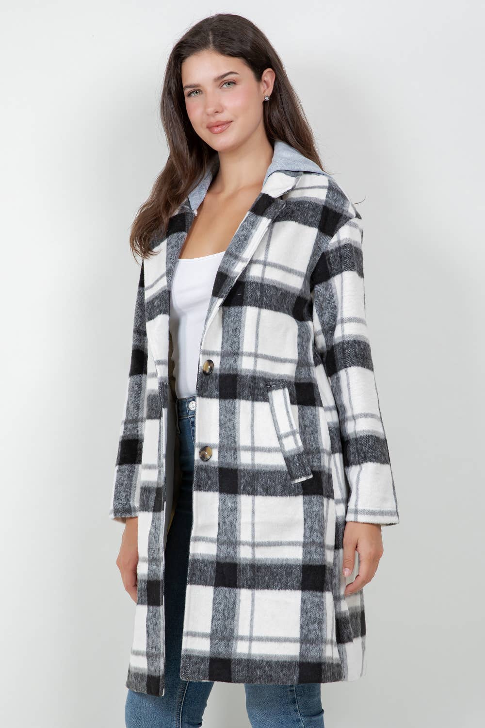 Stylish Plaid Pea Coat