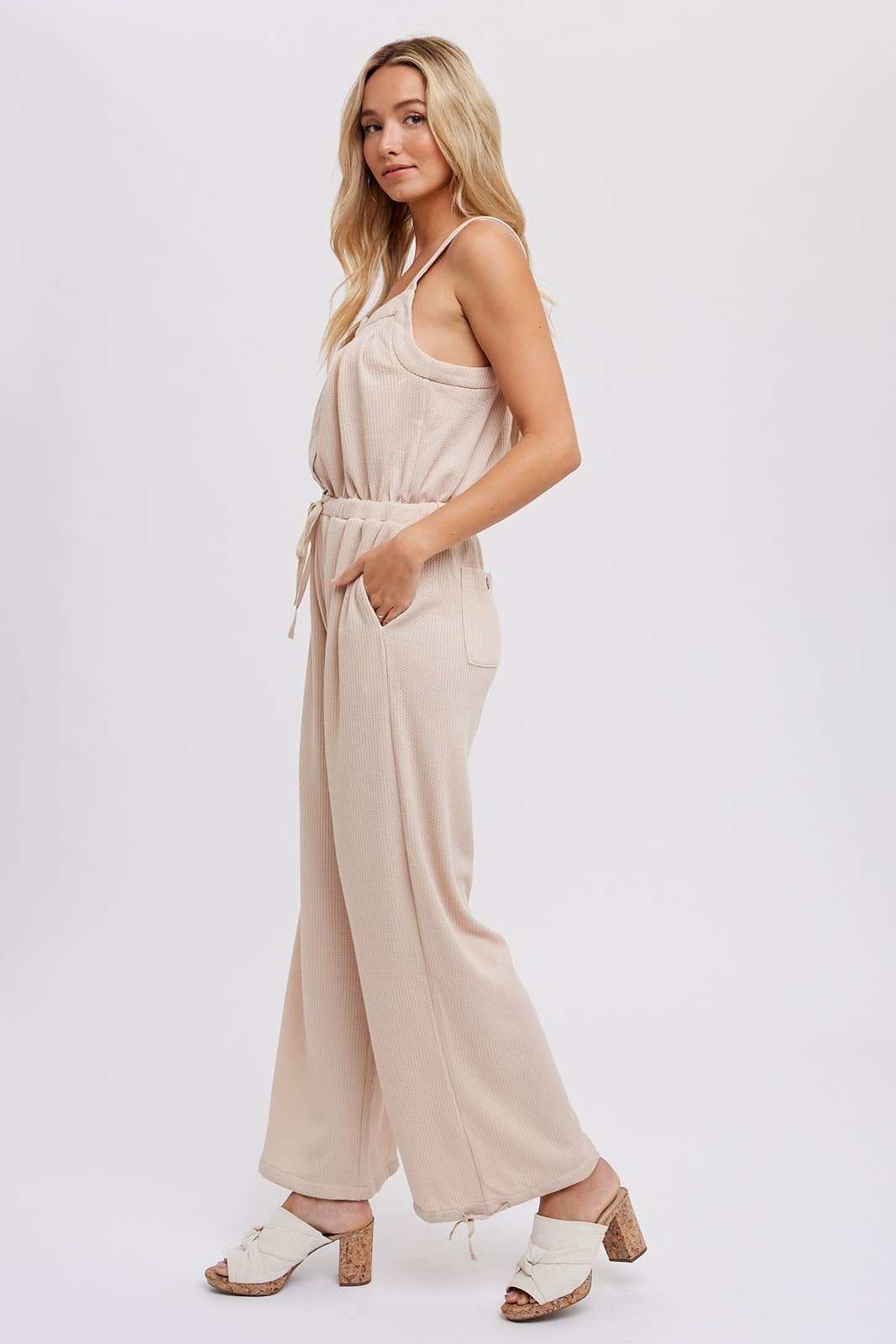 Waffle Knit Wide Leg Jumpsuit