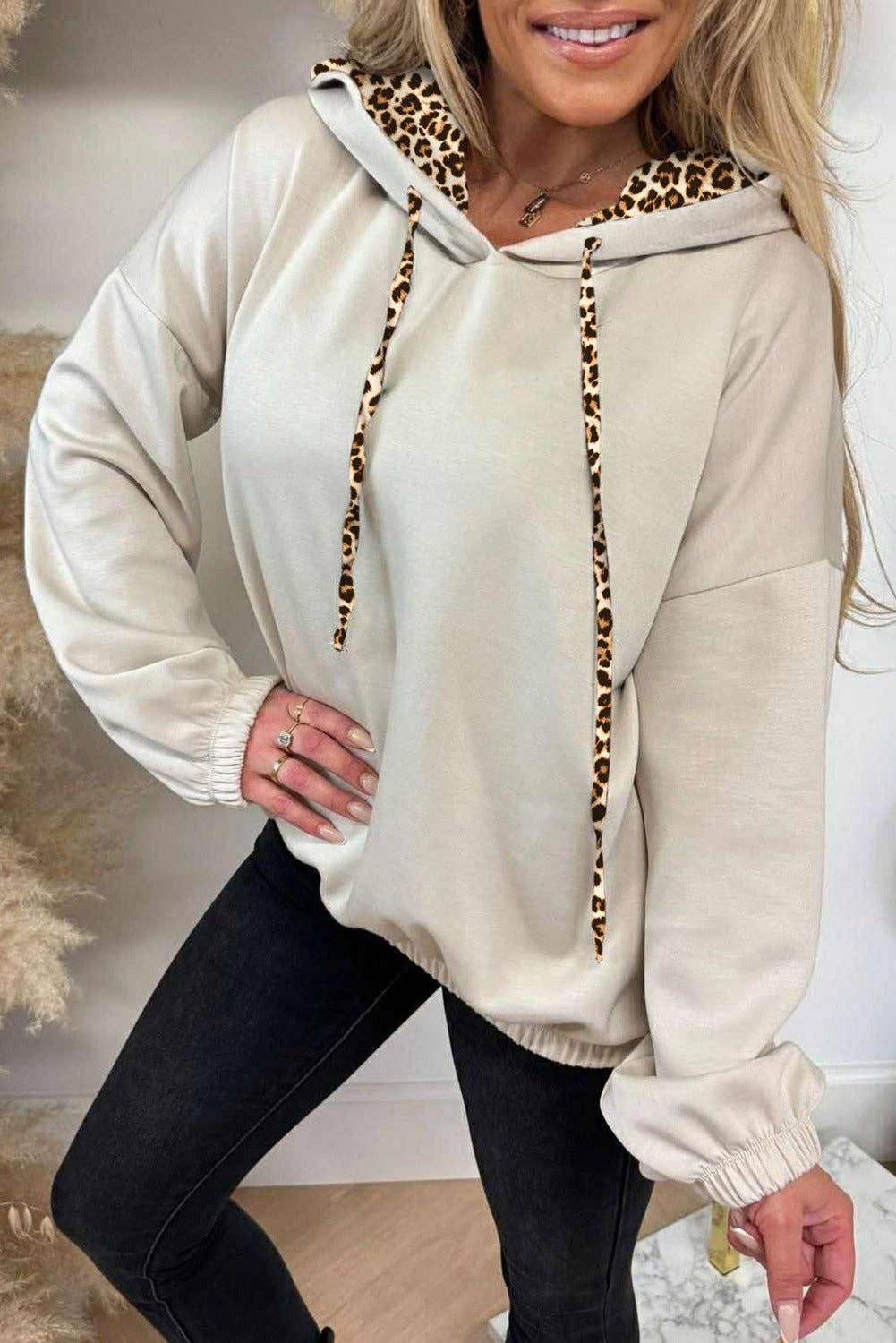 Leopard Contrast Drawstring Hoodie