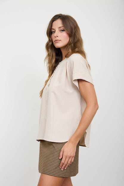Stripe Textured Button Top