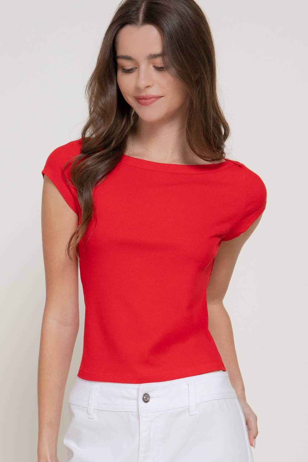 Cap Sleeve Rib Knit Top