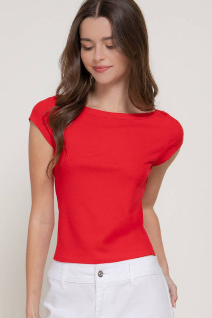 Cap Sleeve Rib Knit Top
