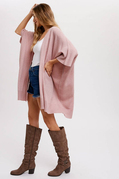 Wide Sleeve Lightweight Pink Cardigan