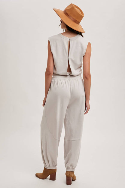 Drawstring Waist Sleeveless Active Jumpsuit