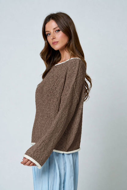 Boat Neck Trim Detail Sweater