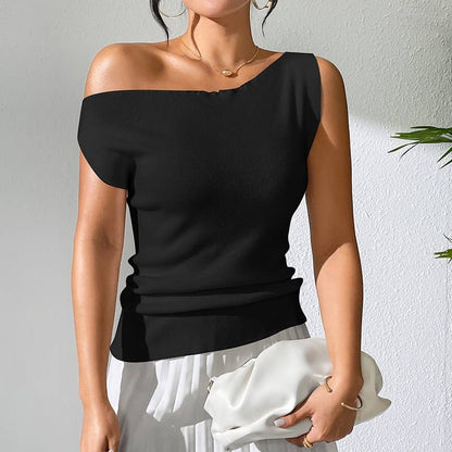 Sleeveless Slim Knitted Off Shoulder Top