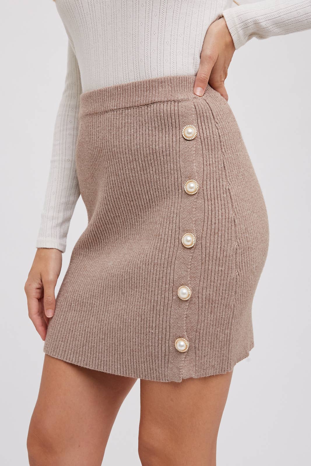 Pearl Buttoned Sweater Skirt