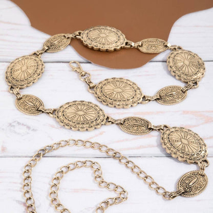Ornate Oval Western Concho Disc Chain Belt