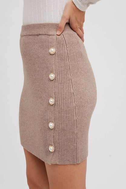 Pearl Buttoned Sweater Skirt