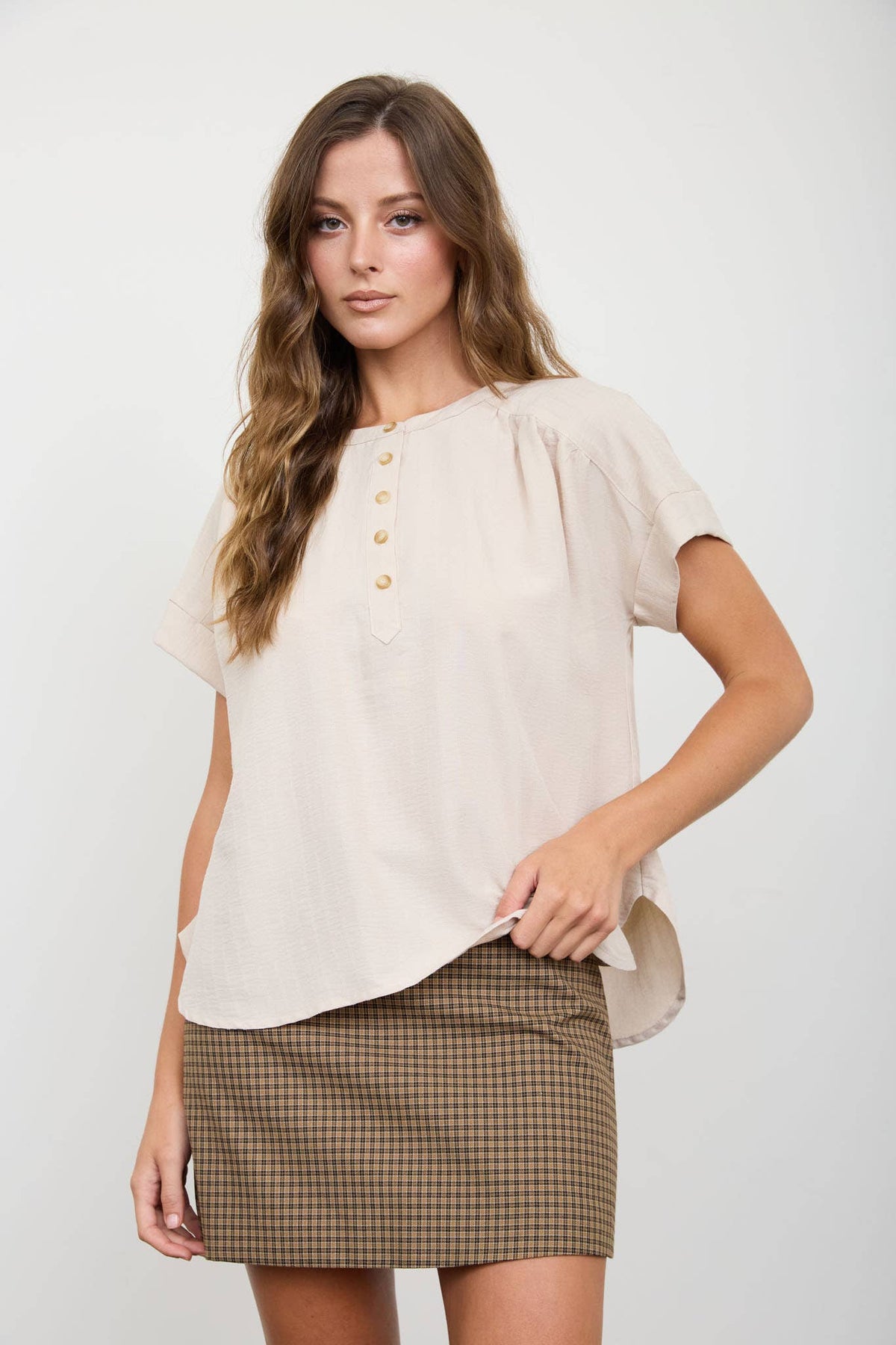 Stripe Textured Button Top