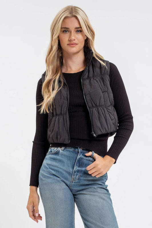 Zip Up Cropped Puffer Vest