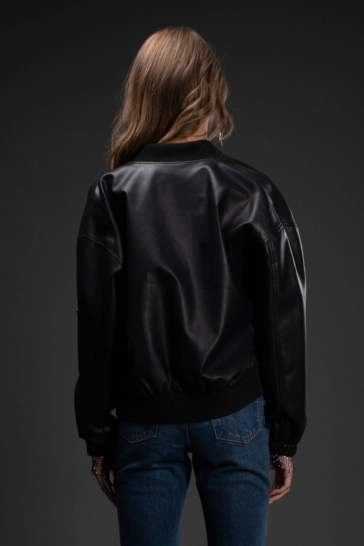 Zip Up Faux Leather Bomber Jacket