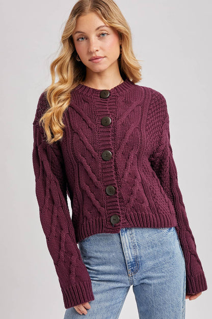 Cropped Button Cable Knit Sweater Cardigan