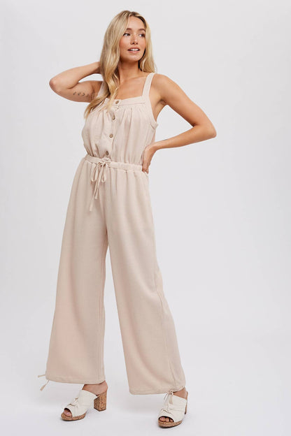 Waffle Knit Wide Leg Jumpsuit