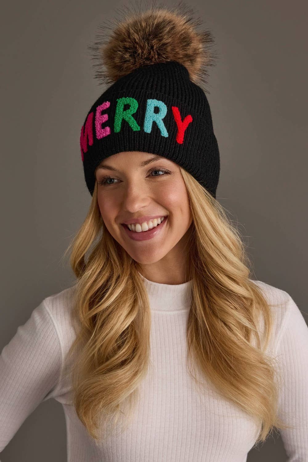 Black Merry Knit Pom Hat