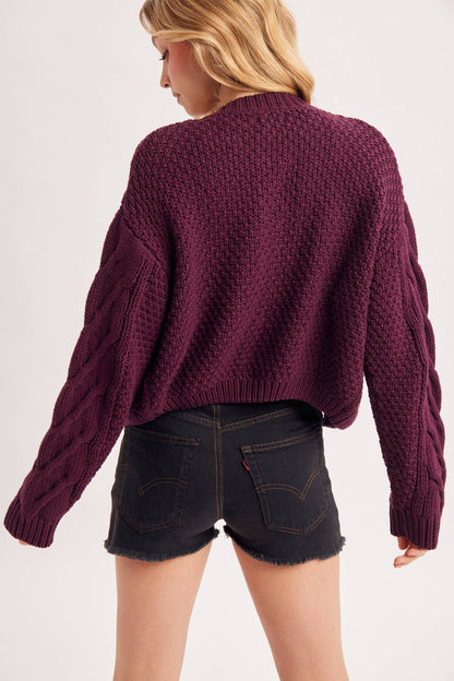 Cropped Button Cable Knit Sweater Cardigan
