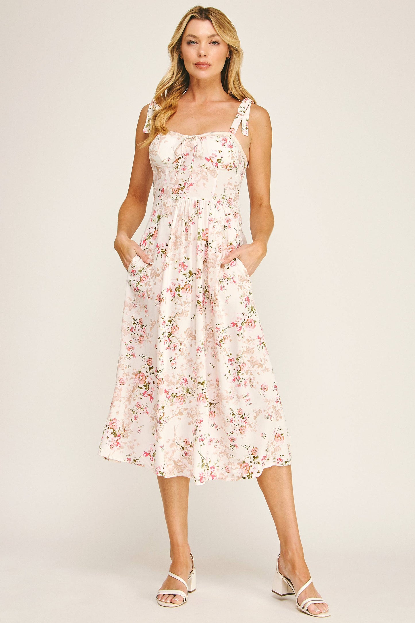 Romantic Floral Tie Midi Dress