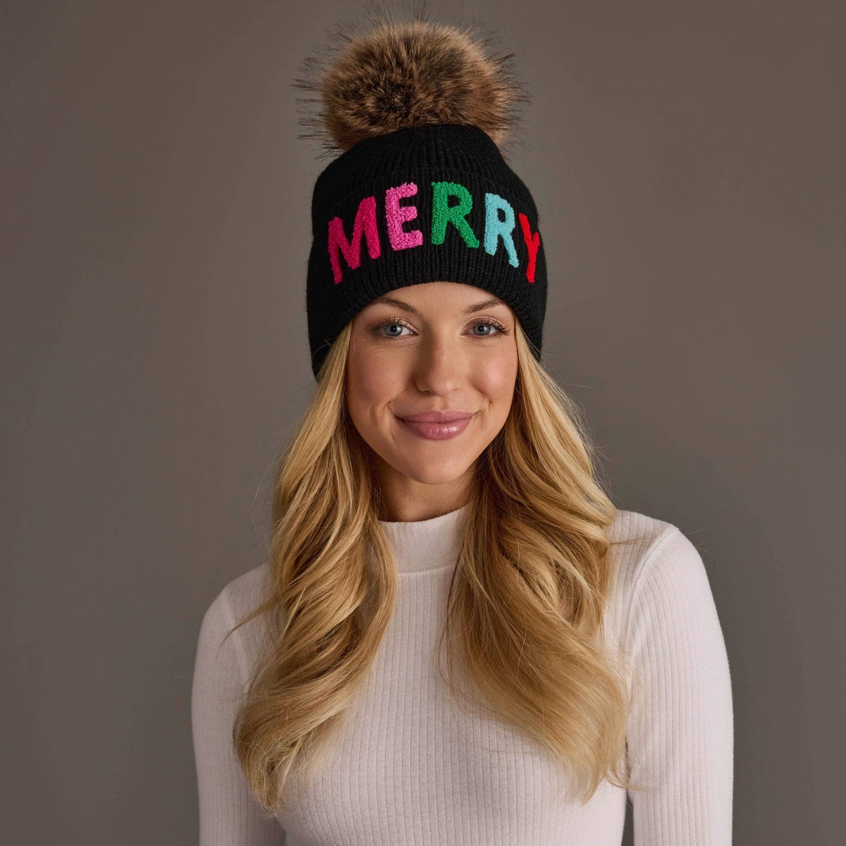 Black Merry Knit Pom Hat