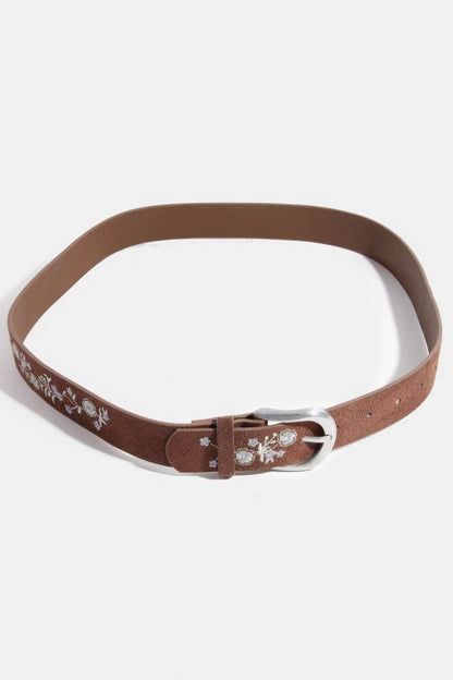 Soft Floral Embroidered Vegan Leather Belt