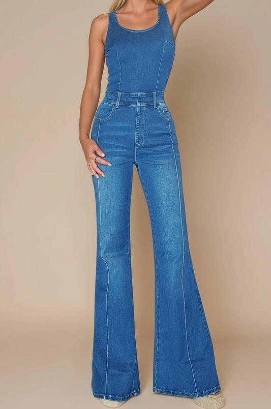 Sleeveless Stretch Wide Leg Jumpsuit