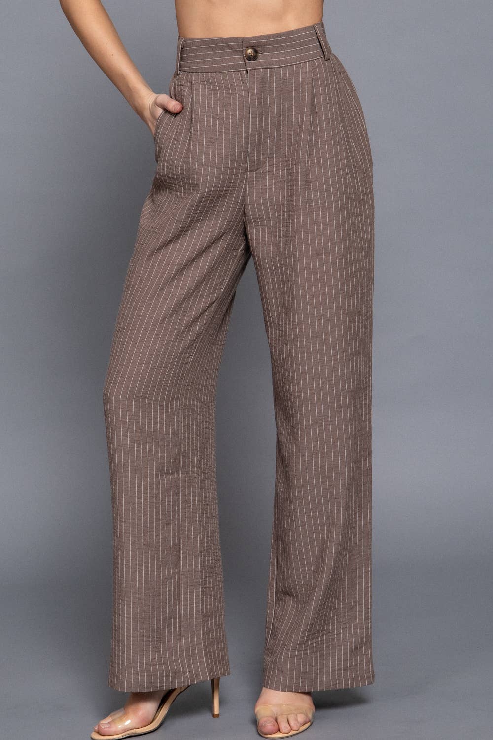 Straight Stripe Linen Effect Pants