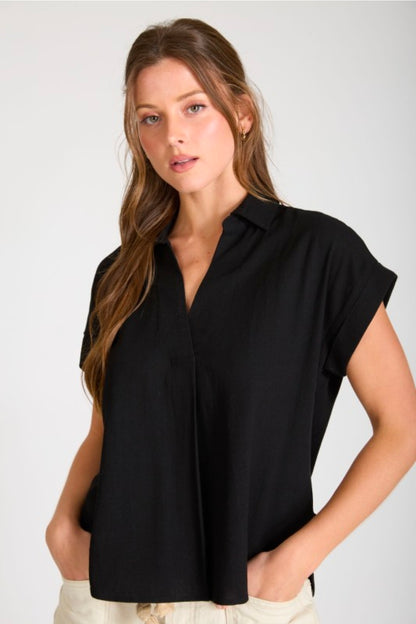 Collared Cuff Sleeve Linen Top