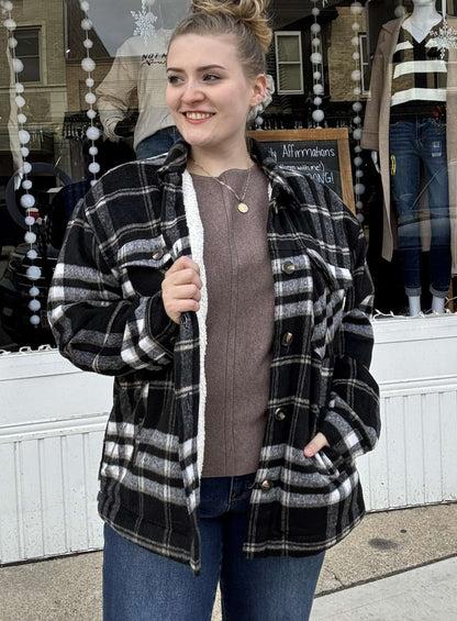 Reg/Plus Faux Fur Brushed Plaid Jacket