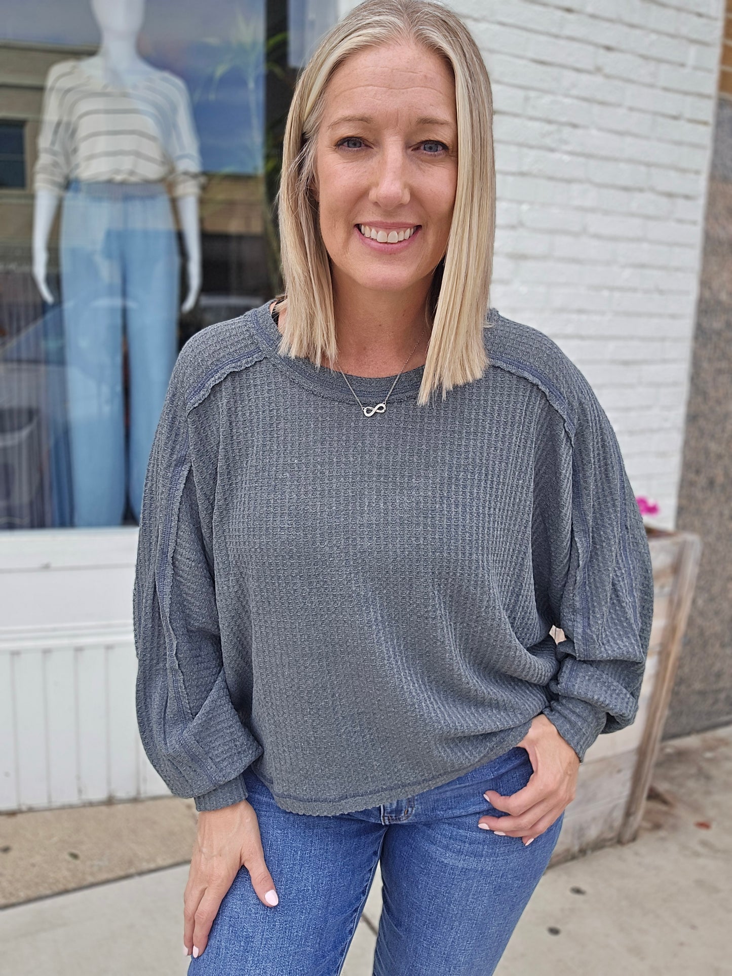 Waffle Loose Fit Long Sleeve Top