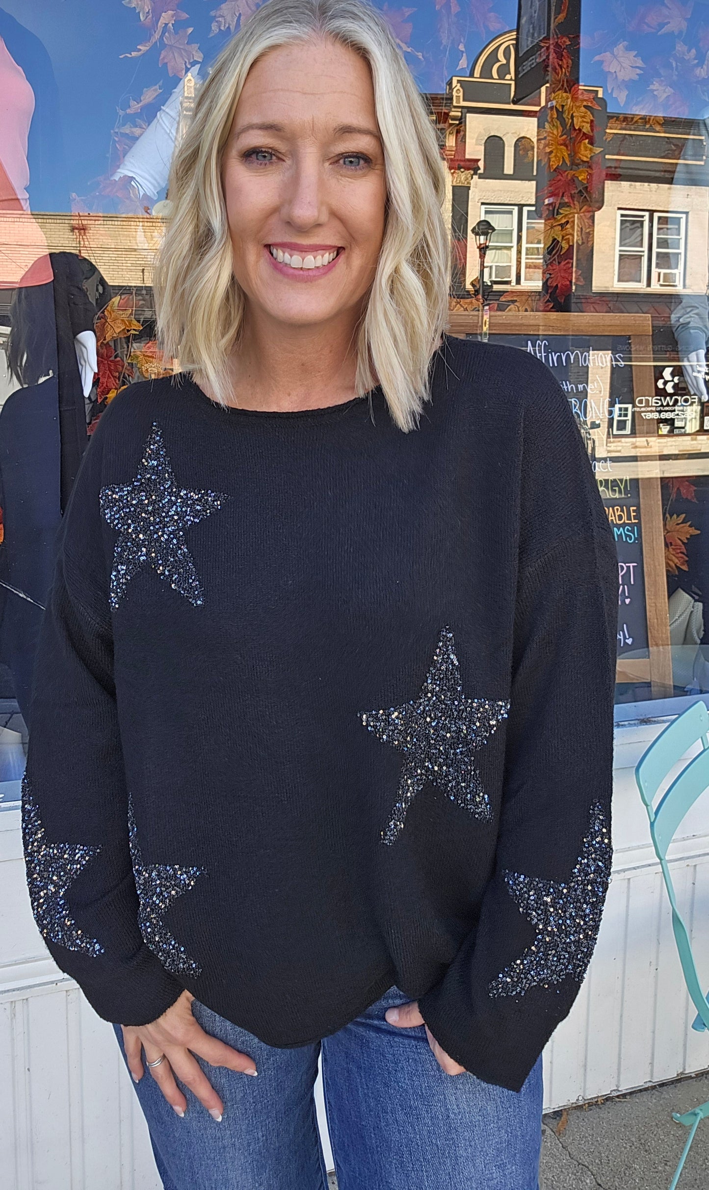 Plus/Reg Star Sequins Sweater