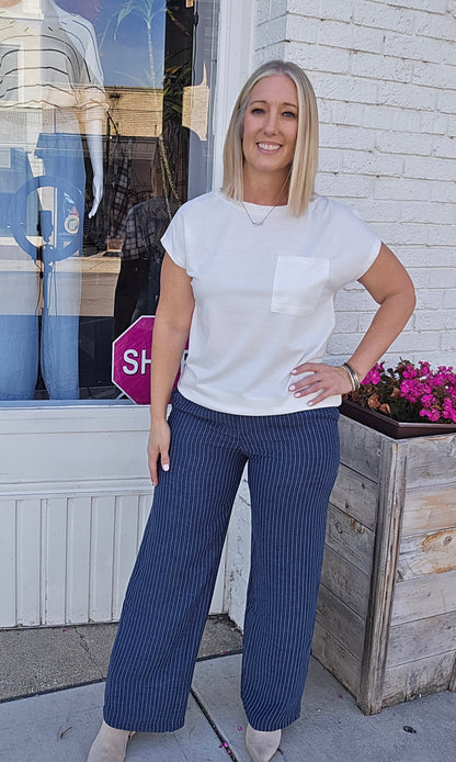 Straight Stripe Linen Effect Pants