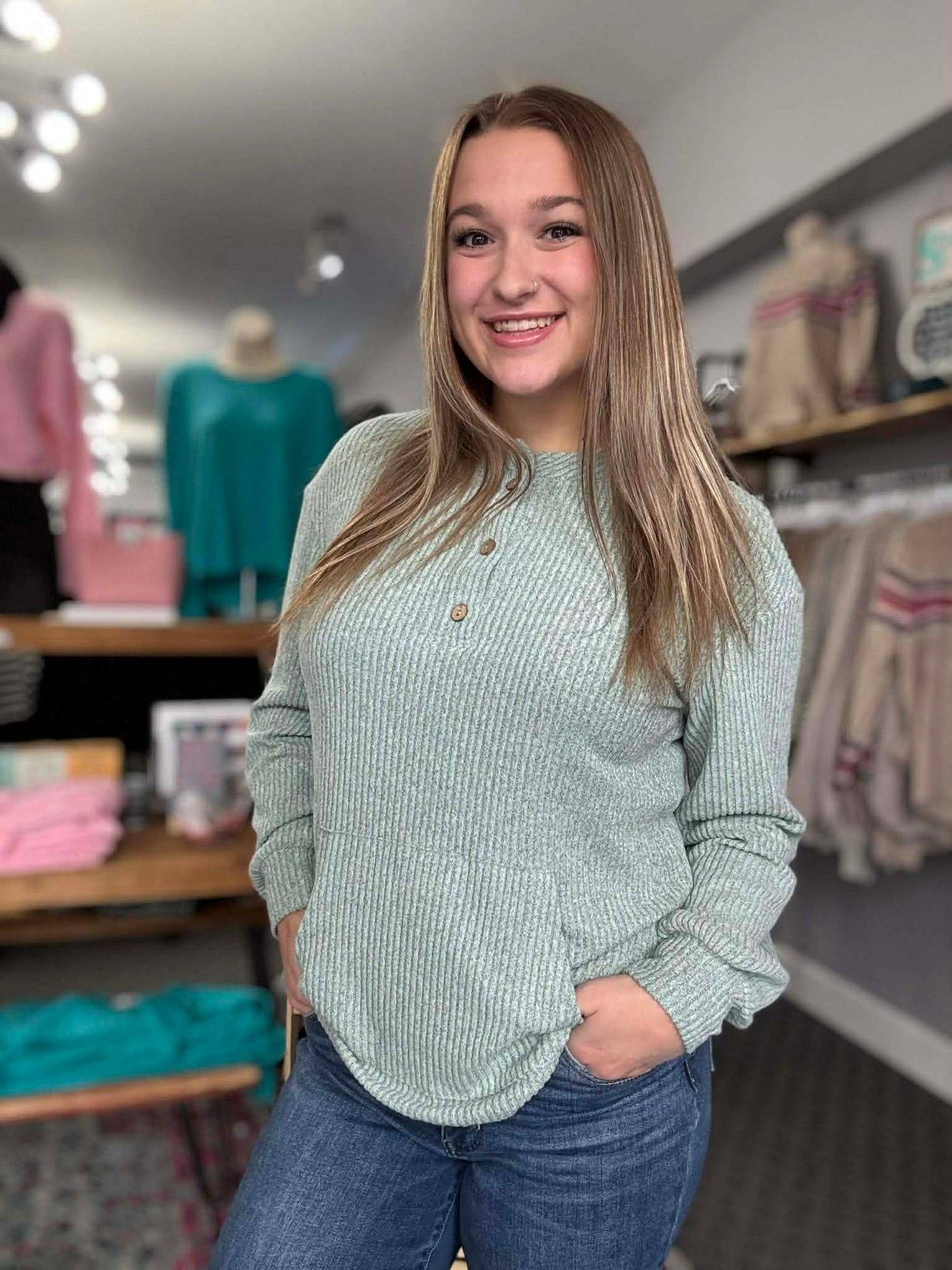 Aqua Ribbed Texture Top